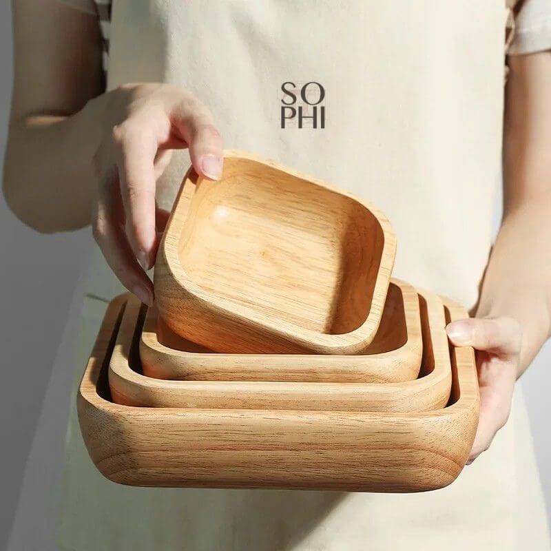 Satori Oak Wooden Square Bowl | Timeless Simplicity – by sophi