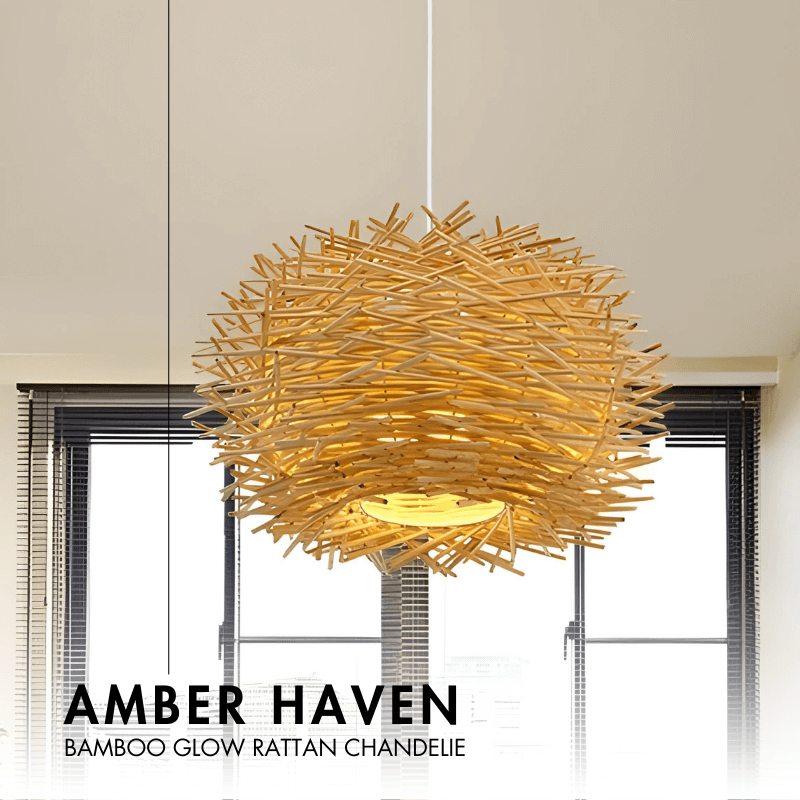 Amber Haven - Bamboo Glow Rattan Chandelier
