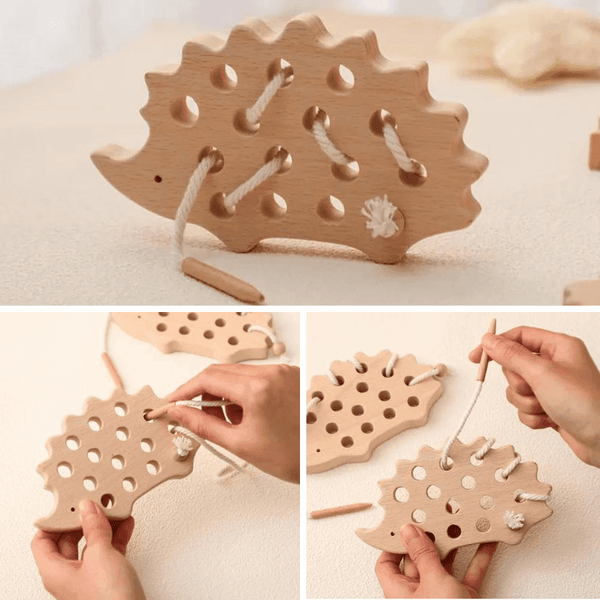 Montessori Beechwood Threading Hedgehog Puzzle - SophiMarket