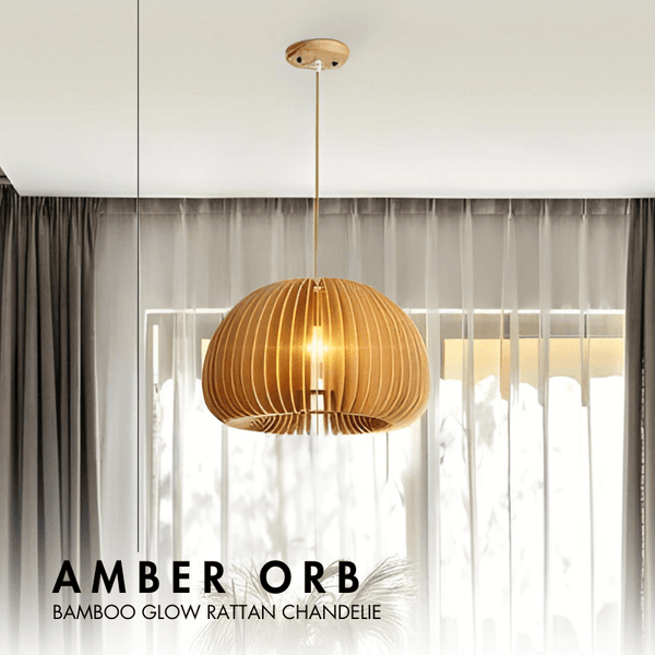 Amber Orb - Bamboo Glow Rattan Chandelier