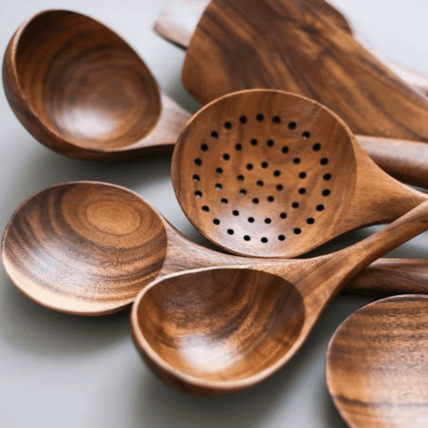 Eco-Friendly Traditional Teak Wood Kitchen Utensils Set - SophiMarket