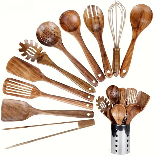 225 Essential Teak Utensils & Holder Set | Everyday Elegance – by sophi