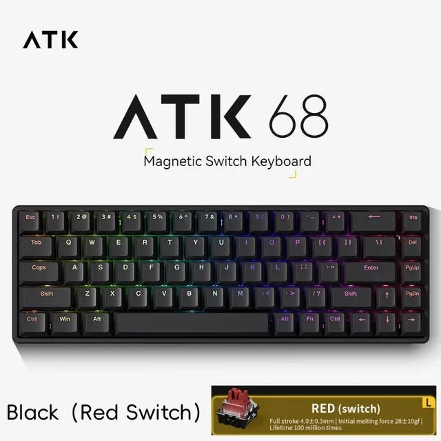 VXE, UltraThinDesign, RGBBacklighting, ResponsiveKeys, RapidTrigger, PBTKeycaps, MechanicalKeyboard, MagneticSwitches, KeyboardLove, HotSwapSwitches, HighPerformance, GamingKeyboard, GamingCommunity, GamerGear, CustomizationOptions, CustomizableLayout, CompactSize, ATK68, AntiGhosting, AluminumFrame, VXE ATK68 Keyboard Magnetic Switch Gaming Keyboard